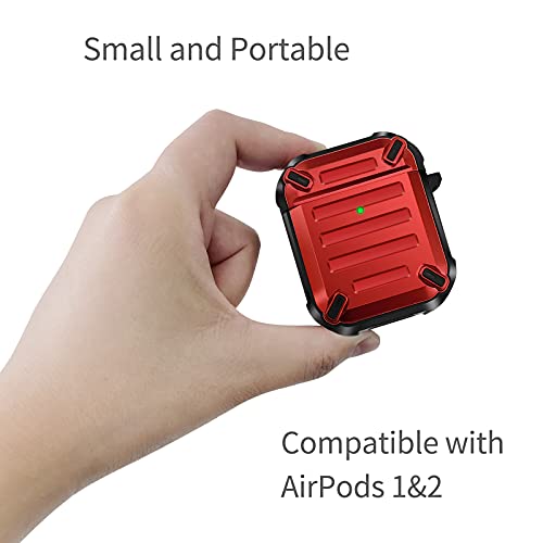 MOLOVA Airpod Case TPU Protective Case with Carabiner Shockproof Dustproof Airpod Case Cover for Apple Airpods 1&2 Case (Red)