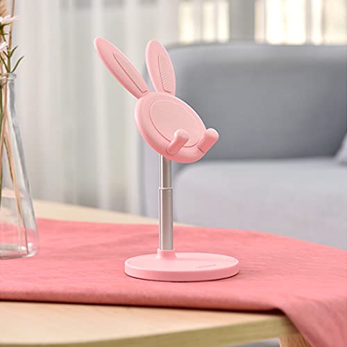 Cute Bunny Phone Holder, Desktop Bunny Ear Cell Phone Holder Stand Height Angle Adjustable Phone Stand Compatible with Most 4-12.9 Inch Mobile Phone, Kindle, iPad, Switch or Tablet (Pink)