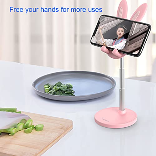 Cute Bunny Phone Holder, Desktop Bunny Ear Cell Phone Holder Stand Height Angle Adjustable Phone Stand Compatible with Most 4-12.9 Inch Mobile Phone, Kindle, iPad, Switch or Tablet (Pink)