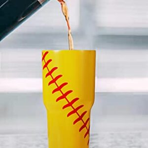 YONGCHI, Akmazousa 30oz Softball Tumbler Stainless Steel Tumblers Insulated Drinking Cups Softball Cup with Lids and Straw ( Softball, 30oz )