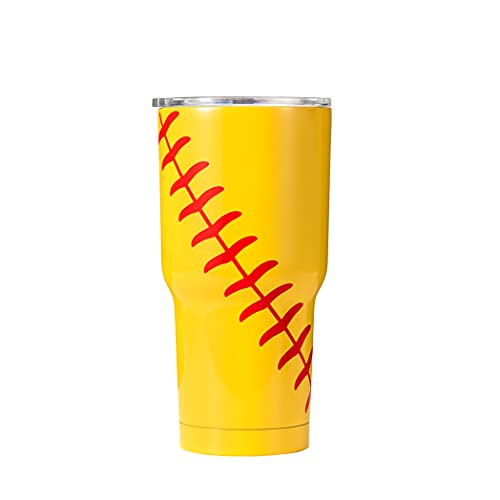 YONGCHI, Akmazousa 30oz Softball Tumbler Stainless Steel Tumblers Insulated Drinking Cups Softball Cup with Lids and Straw ( Softball, 30oz )