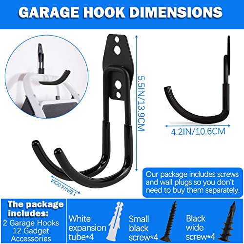 2 Pack Garage Hooks Heavy Duty Storage Utility Hooks for Garage Wall Mount Steel Heavy Duty Bike Tool for Organizing Power Tools,Ladder,Bulk Items (Round)