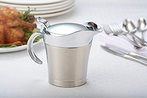 With Hinged Lid Insulated Gravy Boat (450ML/16 OZ) SU304 Stainless Steel Double Wall Gravy Warmer,Serving for Cream, Salad Dressing, Sauce