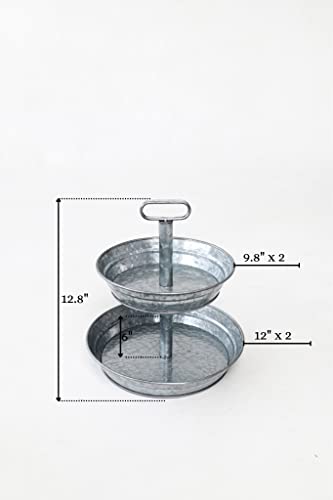 Two Tiered Tray Decor Stand - Galvanized 2 Tier Tray for Cupcake, Dessert, Fruit or Vegetable - Authentic Farmhouse Tiered Tray for Home Decor - Tiered Serving Stand - Vintage 2 Tiered Tray