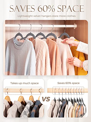 Jersow Velvet Hangers, 60 Pack Non Slip Felt Hangers Space Saving Clothes Hanger, Velvet Hanger Heavy Duty Adult Hanger for Coats and Suits (Grey)