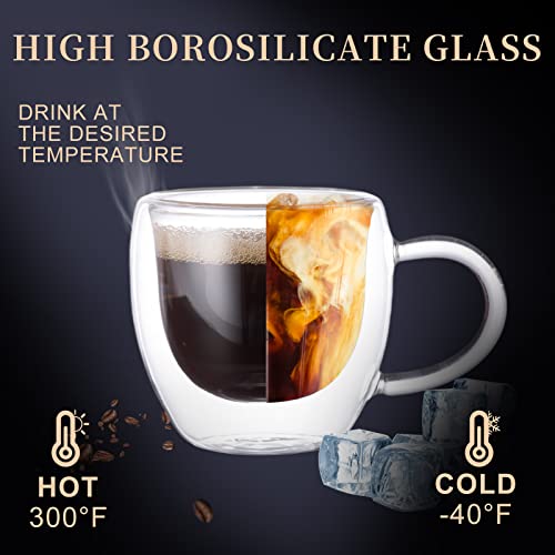 PARACITY Espresso Cups Set Of 2, Double Wall Insulated Glass Coffee Mugs 5.5 OZ, Cappuccino Cups with Handle, Clear Glass Coffee Cups Travel Camping for Cappuccino/Latte/Tea/Shots … (5.5OZ)