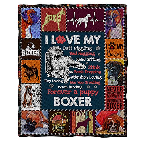 ChriHome Love My Boxer Flannel Blanket Soft Plush Throw Blanket for Sofa Bed Couch Travel Bedspread Bedroom Decor Air Conditioning Blankets (I Love My Boxer, 60'' x 50'')