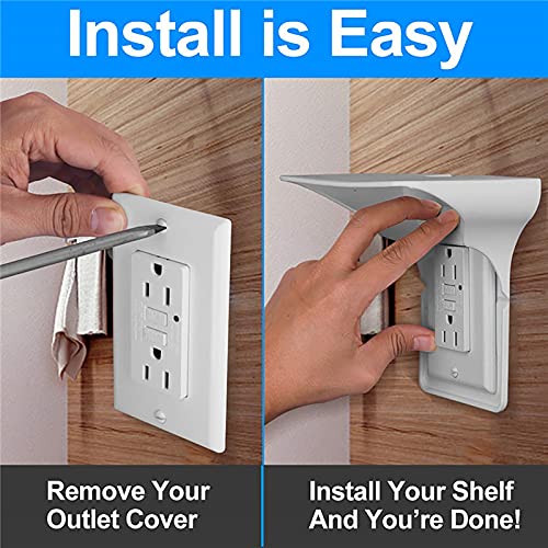 LOUIS FELT 2 Pack Single Wall Outlet Shelf Home Wall Shelf Organizer for Outlets, Perfect for Bathroom Kitchen Bedroom with Cord Management and Easy Installation. (White)