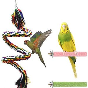Bird Rope for Parrots,2 PCS Bird Perch Stand,Bungee Bird Toys Bird Cage Accessories for Bird Swinging, Climbing,Standing(3PCS)