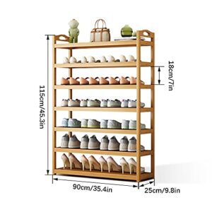 QUMENEY 7 Tier Bamboo Shoe Rack for Entryway,Tall Shoe Rack Storage Organizer, Free Standing Sturdy Shoe Shelf for Bedroom Doorway Living Room Balcony Closet Free Standing, 35.4 x 9.8 x 45.3 inch