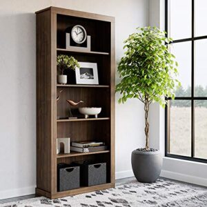 edenbrook sumac bookcase, 5-shelf organizer for bedroom furniture or home office furniture, walnut wood bookshelf