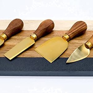 Montecito Home -Premium Modern Black Walnut and Gold Cheese Knives Set - Set of 4 - For Charcuterie Platters, Cheese Boards, Housewarming, Gift Ready