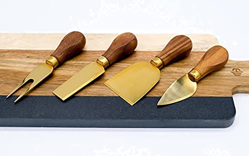 Montecito Home -Premium Modern Black Walnut and Gold Cheese Knives Set - Set of 4 - For Charcuterie Platters, Cheese Boards, Housewarming, Gift Ready