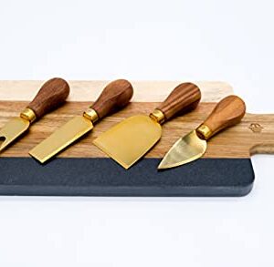 Montecito Home -Premium Modern Black Walnut and Gold Cheese Knives Set - Set of 4 - For Charcuterie Platters, Cheese Boards, Housewarming, Gift Ready