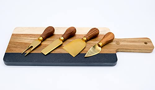 Montecito Home -Premium Modern Black Walnut and Gold Cheese Knives Set - Set of 4 - For Charcuterie Platters, Cheese Boards, Housewarming, Gift Ready