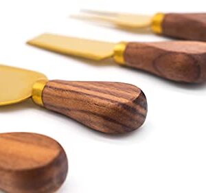 Montecito Home -Premium Modern Black Walnut and Gold Cheese Knives Set - Set of 4 - For Charcuterie Platters, Cheese Boards, Housewarming, Gift Ready