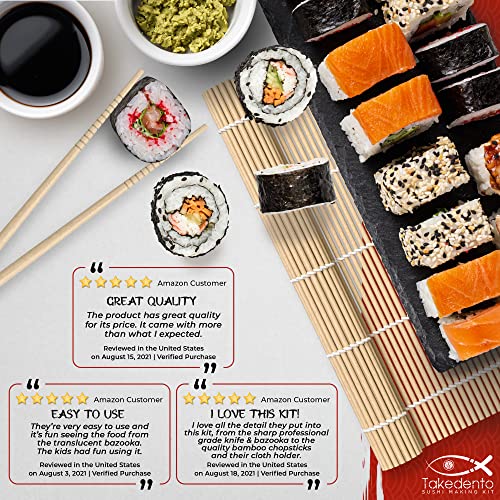 Takedento PREMIUM Sushi Making Kit – DIY Sushi Making Kit for Beginners – Transparent Sushi Bazooka – Food Grade Safe Sushi Set – Bamboo Sushi Rolling Mats – 23 Piece All You Need Sushi Making Kit