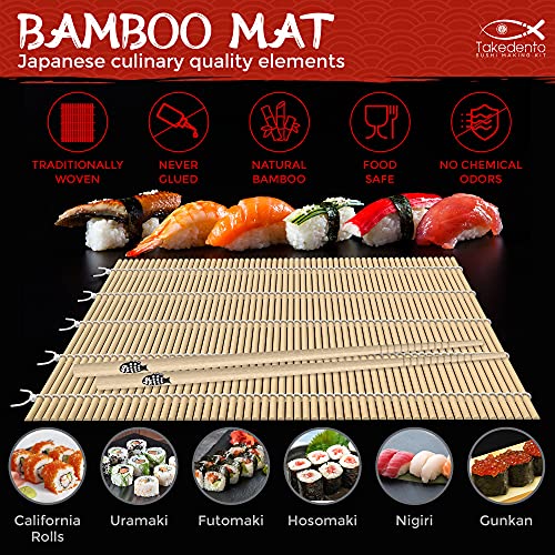 Takedento PREMIUM Sushi Making Kit – DIY Sushi Making Kit for Beginners – Transparent Sushi Bazooka – Food Grade Safe Sushi Set – Bamboo Sushi Rolling Mats – 23 Piece All You Need Sushi Making Kit