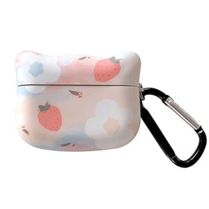 zoelux airpods pro case cover with keychain,soft cat ears airpods pro case cute for girl women full protective case cover(pinkflower)