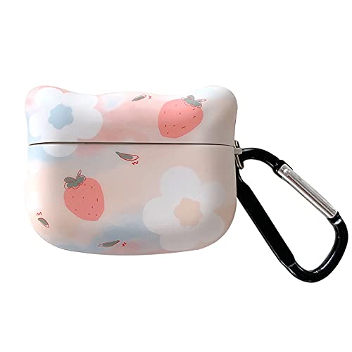 Zoelux Airpods pro case Cover with Keychain,Soft cat Ears airpods pro case Cute for girl Women Full Protective case Cover(Pinkflower)