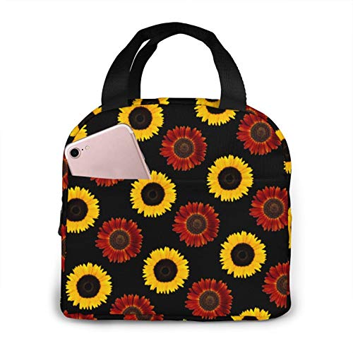 Losturban Cherry Chocolate Sunflower Insulated Lunch Bags for Women Cooler Tote Bag with Front Pocket Lunch Box Reusable Lunch Bag for Men Adults Work Hiking Picnic