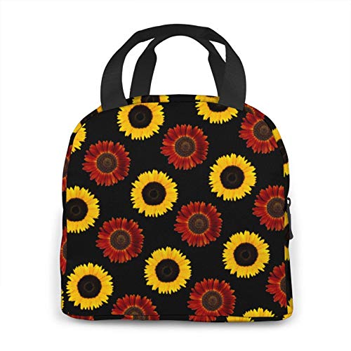 Losturban Cherry Chocolate Sunflower Insulated Lunch Bags for Women Cooler Tote Bag with Front Pocket Lunch Box Reusable Lunch Bag for Men Adults Work Hiking Picnic