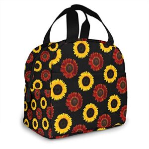 Losturban Cherry Chocolate Sunflower Insulated Lunch Bags for Women Cooler Tote Bag with Front Pocket Lunch Box Reusable Lunch Bag for Men Adults Work Hiking Picnic