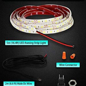 Seagenck RV Led Awning Party Light, Led Awning Strip Light for Camper Motorhome Travel Trailer Concession Stands Food Trucks, Light Up Canopy Area for BBQ Play Cards, 5m(16.4ft), Dc 12v, Red