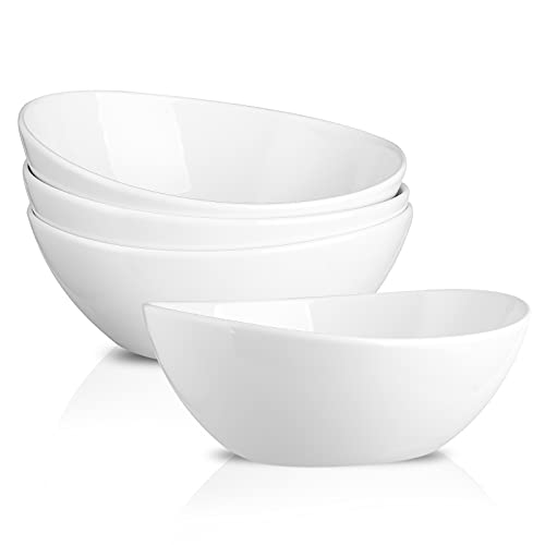 Hasense Porcelain Serving Bowls, Large Serving Dishes for Holiday,36 Ounce White Salad Bowls, Side Dishes Pasta Popcorn Microwave & Dishwasher Safe Dinner Parties, Set of 4