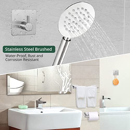 Self Adhesive Towel Bar, JiGiU Bathroom Hardware Set Include 16-Inch Bath Towel Bar,Toilet Paper Holder & 3 Packs Towel Hooks SUS304 Stainless Steel Wall Mount No Drill Sticky on Towel Holder Kit