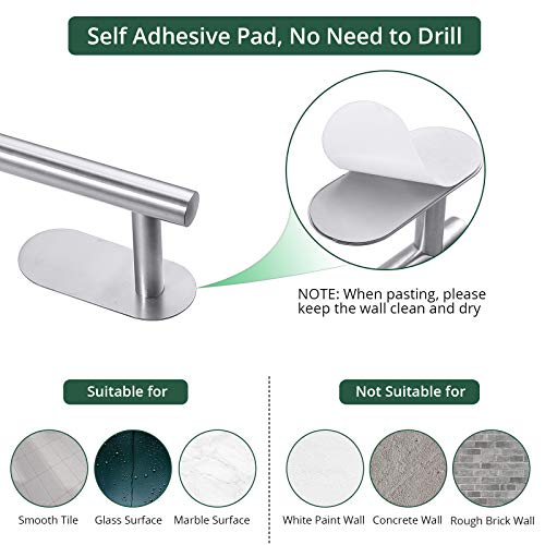 Self Adhesive Towel Bar, JiGiU Bathroom Hardware Set Include 16-Inch Bath Towel Bar,Toilet Paper Holder & 3 Packs Towel Hooks SUS304 Stainless Steel Wall Mount No Drill Sticky on Towel Holder Kit