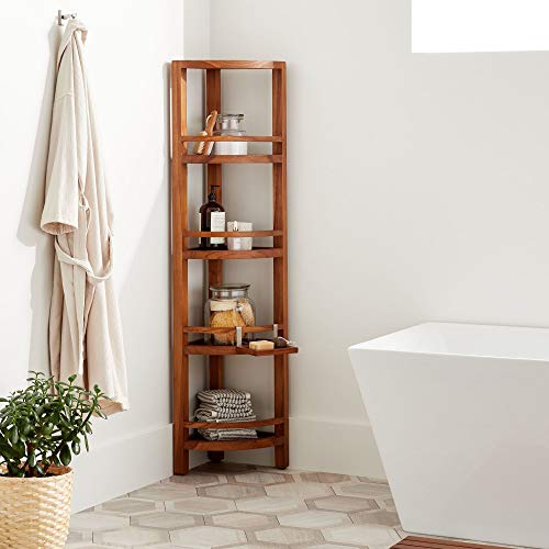 Signature Hardware 453411 Yuhan 12-1/4" Teak Wood Bathroom Shelf