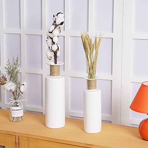 Fengson Small Ceramic Vase Set of 2, 10”&12” Tall,Modern Farmhouse White Floral Vase,Flower Vase with differing Unique Rope Design,Distressed Décor for Rustic Home,Wedding Centerpiece,Housewarming