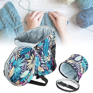 Pssopp 2Pcs Portable Woolen Yarn Storage Bag Knitting Bag, Yarn Storage Round Tote Bag, 600D Oxford Cloth Printing Multi-Pocket Hand Strap(Blue Leave)