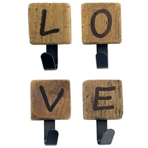 excello global products 4 coat hooks: love farmhouse solid wood with painted letters and steel hooks. ready to mount on wall.