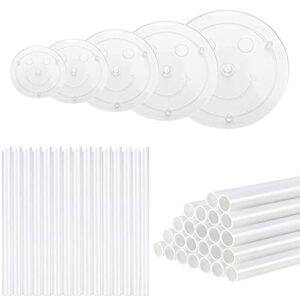 kiseer 5 pieces cake separator plates stands with 24 pieces plastic cake dowels rods and 15 pieces clear cake sticks support stacking for 4 6 8 10 12 inch tiered cakes