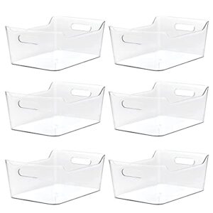 set of 6 refrigerator organizer bins, pantry organization and storage, clear plastic stackable food storage bins with handles, for refrigerator, freezer, cabinet, kitchen, bpa free