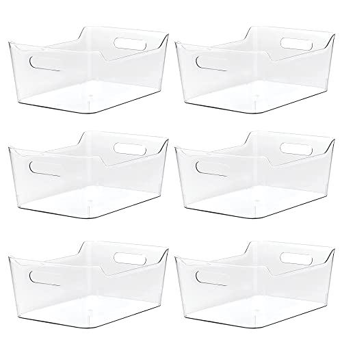 Set of 6 Refrigerator Organizer Bins, Pantry Organization and Storage, Clear Plastic Stackable Food Storage Bins with Handles, for Refrigerator, Freezer, Cabinet, Kitchen, BPA Free