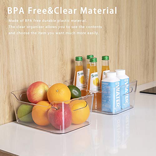 Set of 6 Refrigerator Organizer Bins, Pantry Organization and Storage, Clear Plastic Stackable Food Storage Bins with Handles, for Refrigerator, Freezer, Cabinet, Kitchen, BPA Free