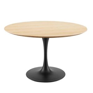 modway lippa round wood grain 47" dining table, black natural