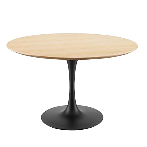 Modway Lippa Round Wood Grain 47" Dining Table, Black Natural