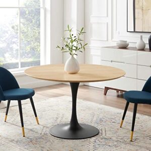 Modway Lippa Round Wood Grain 47" Dining Table, Black Natural