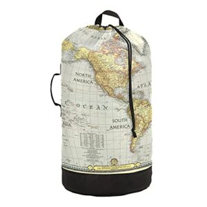 xigua world map laundry bag backpack with shoulder straps, portable clothes hamper backpack with drawstring closure for college, travel, laundromat, apartment