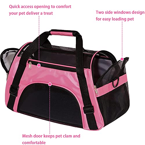 MuchL Cat Carrier Soft-Sided Pet Travel Carrier for Medium Cats Small Cats Dog Carriers for Small Dogs Puppy Comfort Portable Foldable Dog Cat Pet Carrier Airline Approved (Medium,Pink)