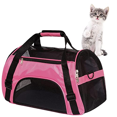 MuchL Cat Carrier Soft-Sided Pet Travel Carrier for Medium Cats Small Cats Dog Carriers for Small Dogs Puppy Comfort Portable Foldable Dog Cat Pet Carrier Airline Approved (Medium,Pink)