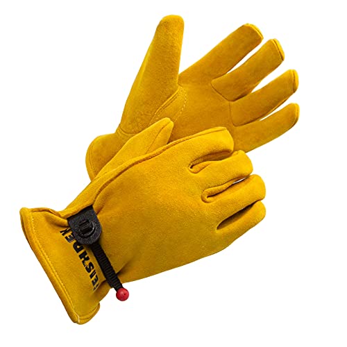 FEISHDEK Kids Work Gloves Age 2-14, Extra Soft Deerskin Suede, Durable, Flexible Toddler Youth Genuine Leather Gloves for Kids Yard Work, Working, Gardening (Small, Yellow, 2-4 Years Old)