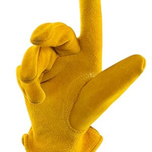 FEISHDEK Kids Work Gloves Age 2-14, Extra Soft Deerskin Suede, Durable, Flexible Toddler Youth Genuine Leather Gloves for Kids Yard Work, Working, Gardening (Small, Yellow, 2-4 Years Old)