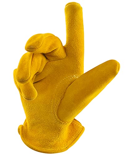 FEISHDEK Kids Work Gloves Age 2-14, Extra Soft Deerskin Suede, Durable, Flexible Toddler Youth Genuine Leather Gloves for Kids Yard Work, Working, Gardening (Small, Yellow, 2-4 Years Old)