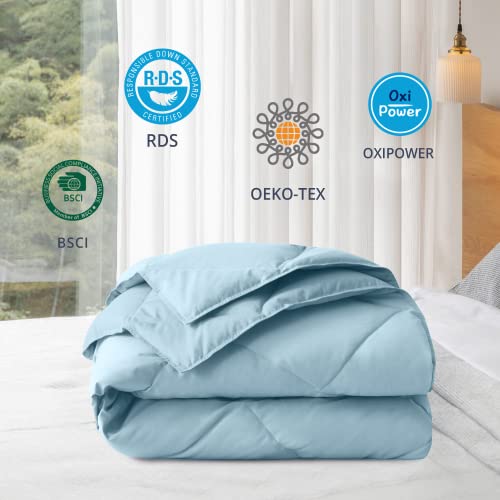 puredown® Down Throw Blankets for Couch, Lightweight Down Throw for Indoor and Outdoor, Soft Throw Blanket for Travel and Home, Sky Blue 50" x 70"