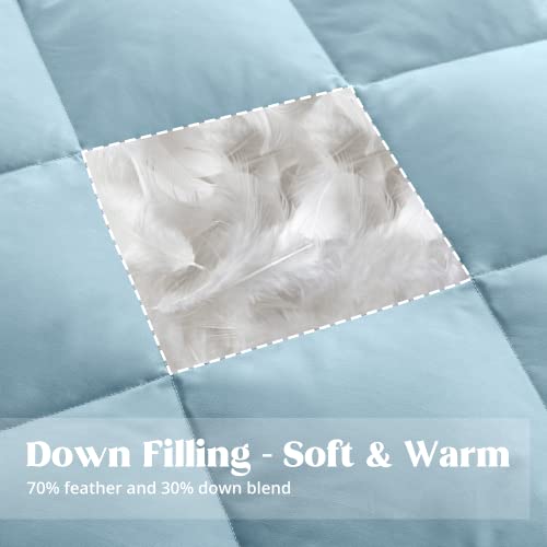 puredown® Down Throw Blankets for Couch, Lightweight Down Throw for Indoor and Outdoor, Soft Throw Blanket for Travel and Home, Sky Blue 50" x 70"